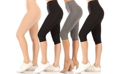 Women's High Waist Casual Solid Capri Leggings (Pack of 2)