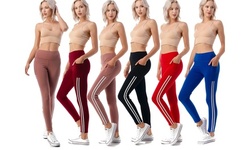Women's High Waist Active Yoga Slimming Legging With Side Stripe and Pocket