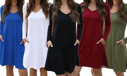Women's T-shirt Dresses Casual Loose Long Sleeve Swing Dress with Pockets