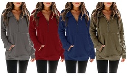 Haute Edition Women's Half Zip Slouchy Pullover Sweatshirt with Plus