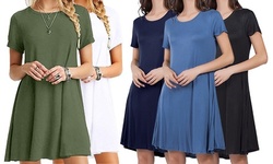 Women's Summer Basic Loose T-Shirt Dresses & Short Sleeve Pocket Swing Dress