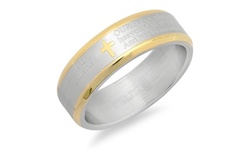  Men's Two-Tone Stainless Steel Band Ring With The Lord Prayer Accents 