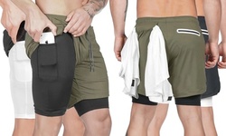 Mens 2 in 1 Running Shorts Quick Dry Workout Shorts with Phone Pockets