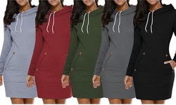 Women Slim Long Hoodie Tunic Pullover Sweatshirt with Pockets
