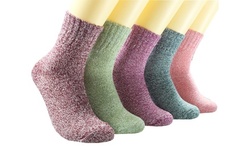 5 Pairs/Set Womens Wool Socks Thick Knit Vintage Winter Warm Cozy Crew Socks