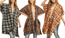 Women's Cold Weather Plaid Fringe Shawl Poncho Collection 