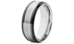 Men's Two-tone Stainless Steel Brushed Grooved Center Ring