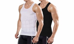 2 Pack Mens Slimming Body Shaper Fitted Undershirts Sleeveless Compression Vest