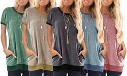 Haute edition Casual Pocket Short Sleeve Tunic Tee. Plus Sizes Available.