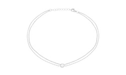 Sterling Silver CZ 2 Strand Ball Circle Bezel Charm Anklet