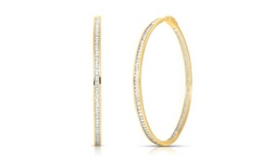 Emerald Cut Button Lock Hoop Earrings in Sterling Silver 