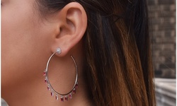 Crystal Emerald Dangle Hoop Earrings in Sterling Silver 