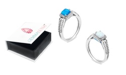 4 CTTW Genuine Blue and White Opal Reversible Princess Ring in Sterling Silver