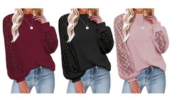Women Long Sleeve Tops Lace Casual Loose Blouses T Shirts