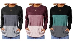 Pocket Shirts for Women Casual Loose Batwing Sleeve Fit Tunic Top