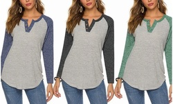  Women's Henley Button V Neck Long Sleeve T Shirts Casual  Tunic Top Blouse