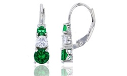 Sterling Silver Rhodium CZ 3-Stone Graduated Leverback Earring