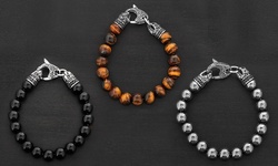 Antiqued Stainless Steel Clasp Natural Stone Beaded Bracelet (10mm) - 8.5 Inches