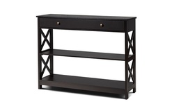 3-Tier Console Table Entryway Table with Drawer & Shelves Gray/Espresso