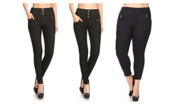 Women's JVINI High-Waist Fleece-Lined Skinny Knit Denim Jeggings