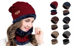 2-Pieces Warm Winter Beanie Hat & Scarf Set Stylish Knit Skull Cap for Men Women