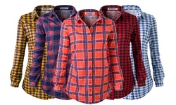 Doublju Women's Plaid Flannel Button Down Shirts with Plus Size
