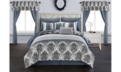 Valdi 20 Piece Reversible Comforter Medallion Quilted EmbroideredBed in a Bag
