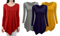 Doublju Women's Long Sleeve V-Neck Handkerchief Tunic T-Shirt