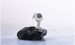 Micro Pave Cushion Cut Topaz Ring in Sterling Silver 