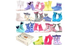 18-Pair Gift Boxed Socks for Little Girls Kids Cotton Crew Cute Novelty Socks