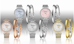 Stuhrling Original Women's Crystal Dial Watch and Bangel Set