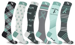 XTF Ovarian Cancer Awareness Knee-High Compression Socks (3-Pairs or 6-Pairs)