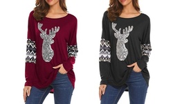 Leo Rosi Women's Glitter Reindeer Christmas Top (S-2X)