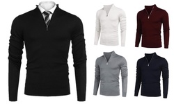 Men's Quarter Zip Up Sweaters Slim Fit Mock Neck Pullover Polo Sweater