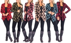 Women's Brushed Plaid Basic Draped Cardigan