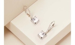 3.00 CT Trillion Or Princess Cut Crystal Earrings With Crystals From Swarovski