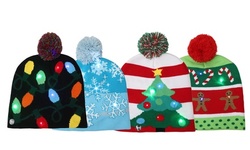 Xmas Christmas LED Light Up Beanies Hat Colorful Lights Flashing Hat Knit Cap