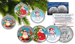 MERRY CHRISTMAS JFK Half Dollar 3-Coin Set Ornaments with Snowman and Santa