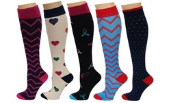 REXX Women's Patterned Knee-High Compression Socks (3 or 5-Pairs)