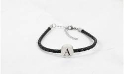 Round Initial Charm Leather Bracelet By Pink Box