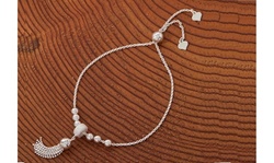 Sterling Silver Adjustable Beaded Tassel Bracelet