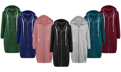 Haute Edition Women's Tunic Long Length Full Zip Hooded Sweatshirt Hoodie