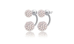 Clearance Rhodium Plated Brass Round Crystal Ball Front to Back Earring