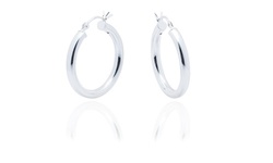 Solid Sterling Silver Polished 3MM Italian Hoop Earrings 