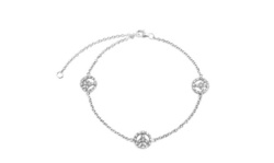3 Multi Peace Sign CZ Symbol Anklet Charm Anklet Link Sterling Silver