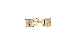 10k Yellow Gold Princess Cut Created Champagne Sapphire Stud Earrings