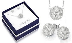 Solid Sterling Silver Crystal Fireball Necklace And Earring Set By Sophia Lee
