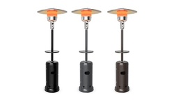 Outdoor Patio Heater Propane Standing LP Gas Steel W/Table & Wheels Silver