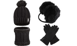 4 Pieces Women Winter Ski Outing Set Knit Hat Scarf Gloves Earmuffs