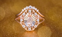 Cubic Zirconia 2-Tone Religious Ring in 14K Gold Over Sterling Silver 